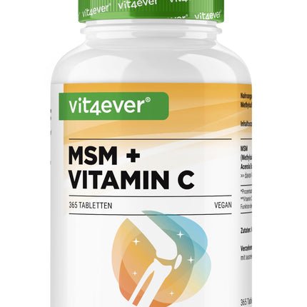 MSM 2000mg - 365 Tablets - With natural vitamin C from acerola - No additives - 6-month supply - High dosage - Laboratory tested - Vegan