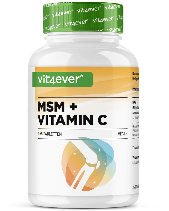 MSM 2000mg - 365 Tablets - With natural vitamin C from acerola - No additives - 6-month supply - High dosage - Laboratory tested - Vegan