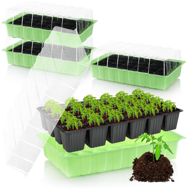 com-four® 4X indoor greenhouse, multi-pot trays with lid, planter with growing pots for 96 plants, growing kit for flowers, fruit, and vegetables (growing kit 3)