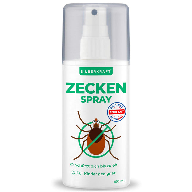 Silberkraft Tick Spray 100 ml, anti-tick agent, protection against ticks and mosquitoes, for body and clothing, repels and repels, with lemon scent