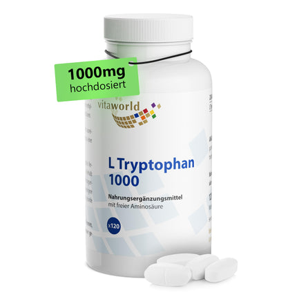 L-Tryptophan - High-dose L-Tryptophan 1000mg per tablet (120 vegan tablets) - Amino acid from plant fermentation - no unwanted additives, gluten-free and lactose-free - vitaworld