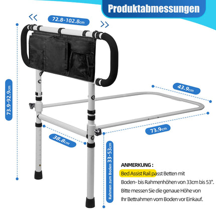 FinityPro Bed Riser for Seniors, Adjustable &amp; Extendable Bed Riser for Seniors, Foldable Bed Rail with Large Storage Bag for Elderly, 450lbs Capacity, Bed Rail for Adults