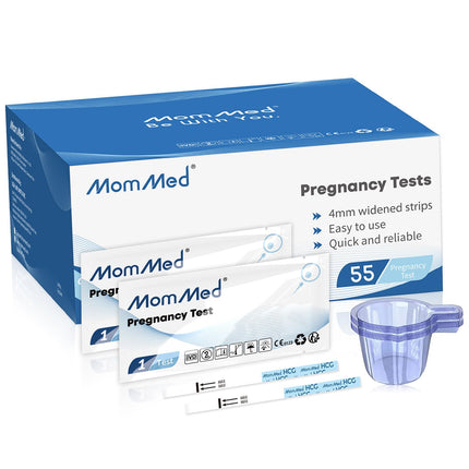 MOMMED Pregnancy Test (HCG55), 55 Pregnancy Test Strips with a Bonus of 55 Urine Collection Cups; Accuracy of over 99% for pregnancy tests