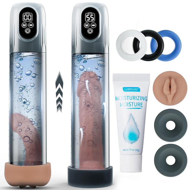 Penis pump for penis enlargement sex toy for men, electric penis pump vacuum pump with 5 suction levels 6 training modes, waterproof pocket pussy masturbator with penis ring 2 silicone sleeves