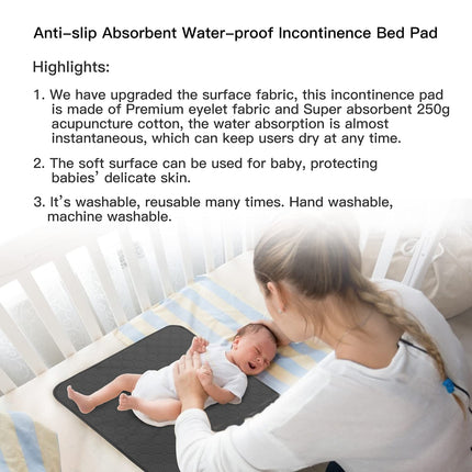 Incontinence Chair Pad, Washable, Non-Slip, Reusable Incontinence Bed Protector, Washable Seat Pad, Large Bed Chair Pad (Black 51*56 cm)