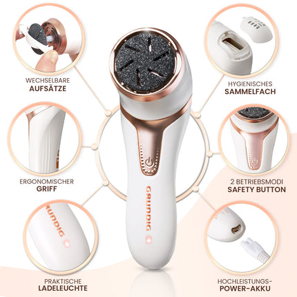GRUNDIG electric callus remover - quickly remove calluses - foot care set with high-performance battery | IPX7 foot pedicure (callus remover), white