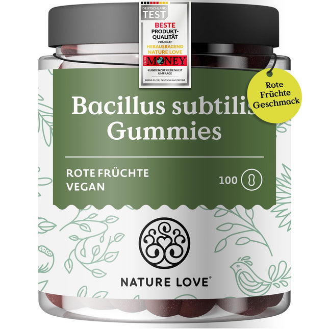 NATURE LOVE® Bacillus Subtilis Gummies - 100 pieces - Microbe of the Year 2023 - from natural fruit juice concentrates - 96.5% fruit content - 3 billion CFU per daily dose - vegan, laboratory-tested