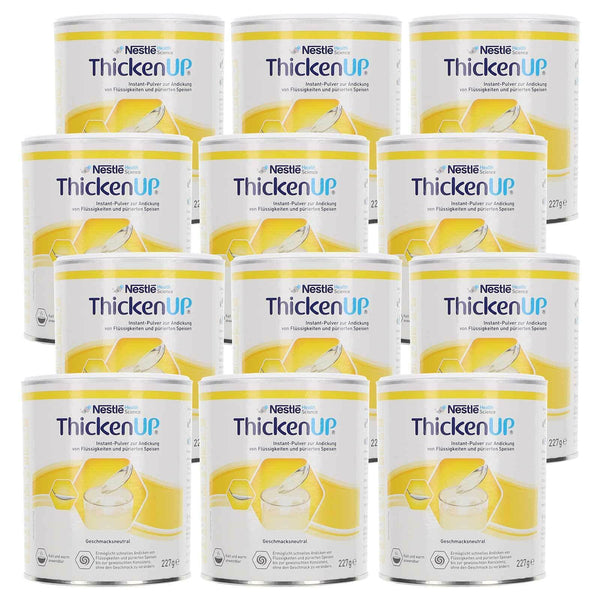 12x 227g ThickenUp from Nestle Health Science thickener – thickening powder – in the exclusive ConsuMed bundle with food supplement overview in DIN A3 poster format