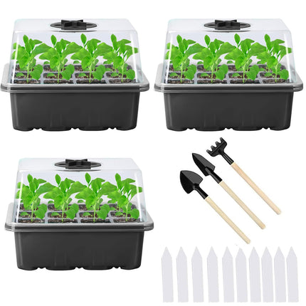 Indoor greenhouse cultivation box, 3 pieces 36 cells mini greenhouse cultivation, cultivation trays seedling, seedling starter trays greenhouse cultivation tray with lid and ventilation for seedling plant