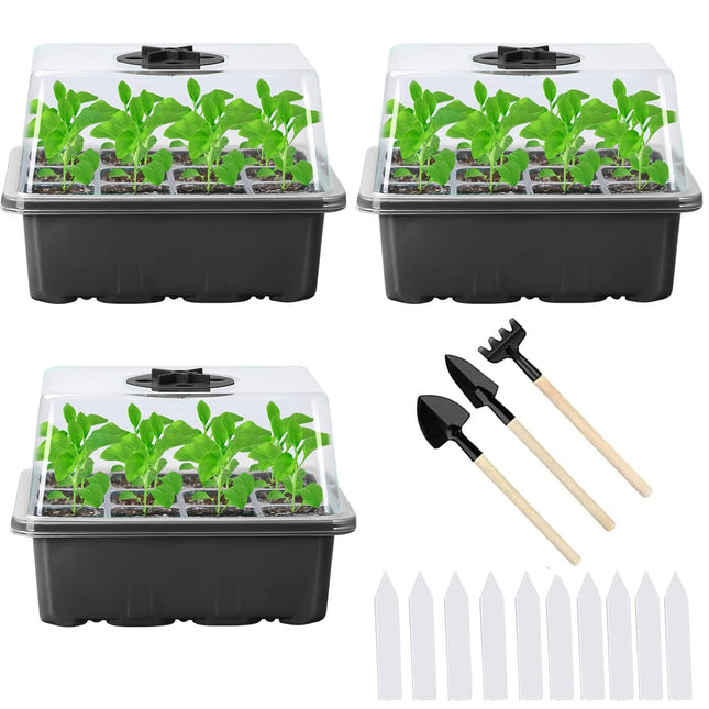Indoor greenhouse cultivation box, 3 pieces 36 cells mini greenhouse cultivation, cultivation trays seedling, seedling starter trays greenhouse cultivation tray with lid and ventilation for seedling plant