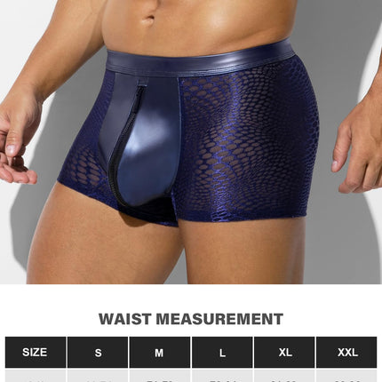 Casey Kevin Boxer Shorts Men's Underwear Men's Boxer Men's PU Leather Boxer Shorts With Zipper Clubwear Underpants