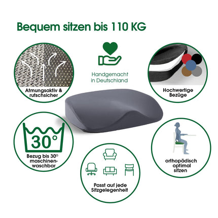 Vital Kissen® orthopedic seat cushion – orthopedic cushion | wedge cushion for chairs | ergonomic | relieves pressure on hips, back, and lumbar vertebrae | reduces pain | prevents poor posture | anthracite