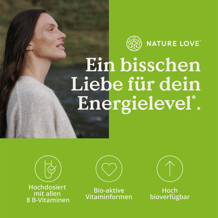 NATURE LOVE® Vitamin B Complex – High Dose: With 500 µg Vitamin B12 – 180 Capsules (6 months) – all 8 B vitamins (B1, B2, B3, B5, B6, B7, B9, B12) – vegan, laboratory-tested and produced in Germany