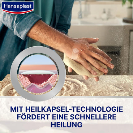 Hansaplast Plaster Second Skin Protection Regular (6 Strips), thin and flexible hydrocolloid plaster with healing capsule technology, waterproof wound plaster with extra strong hold for at least 72 hours