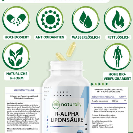 naturally R Alpha Lipoic Acid Capsules [120 Capsules] – 300 mg high-dose, vegan, Made in Germany