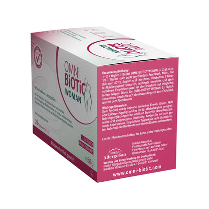 OMNi BiOTiC WOMAN, 28 servings, 4 bacterial strains, 10 billion germs per daily dose, Powder, Vegan, Gluten-free, Lactose-free, For daily use, Simply drink