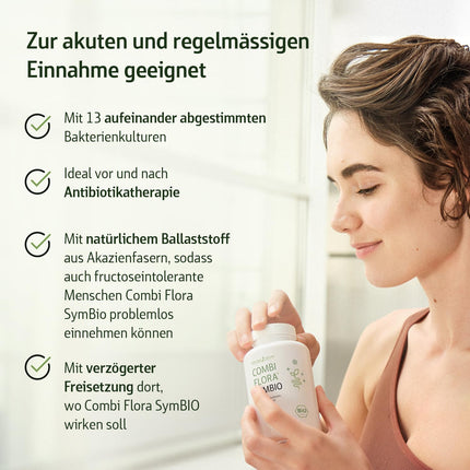 Combi Flora SymBIO - Probiotic with 13 bacterial strains + acacia fiber - 60 vegan capsules - Delayed release - High dosage