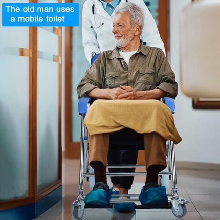 Foldable shower-commode wheelchair, height adjustable with removable bucket and footrests, mobile toilet chair with wheels, suitable for seniors and people with limited mobility Bl