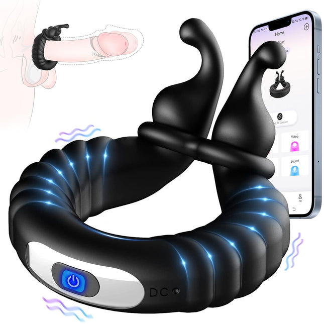 Penis ring vibrator, penis rings sex toy for couples with adjustable size, cock ring sex toy for couples extreme sex with 10 vibration modes, penis ring sex toy for men extreme