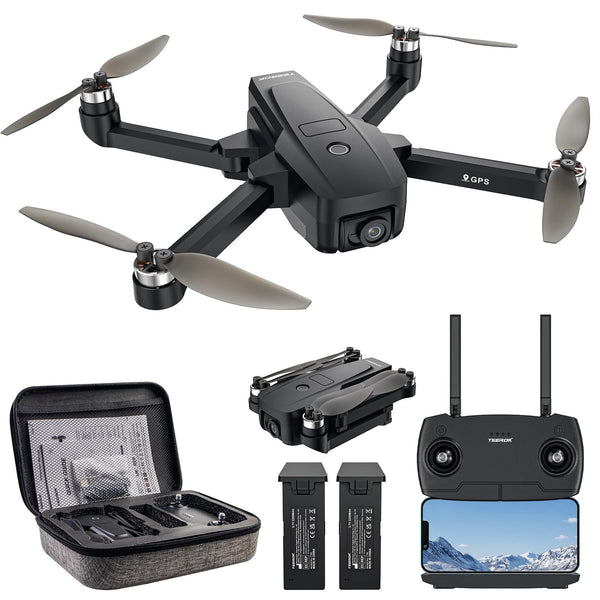 T18S GPS Drone with 4K Camera for Adults, TEEROK 5G Transmission FPV Drone 500m RC Quadcopter with Automatic Return, Follow Me, Brushless Motor, Gesture Control, 2 Batteries