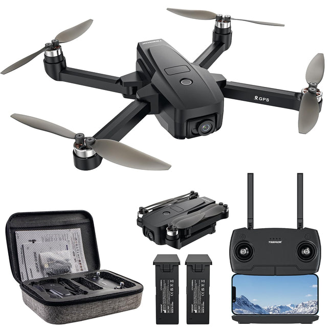 T18S GPS Drone with 4K Camera for Adults, TEEROK 5G Transmission FPV Drone 500m RC Quadcopter with Automatic Return, Follow Me, Brushless Motor, Gesture Control, 2 Batteries