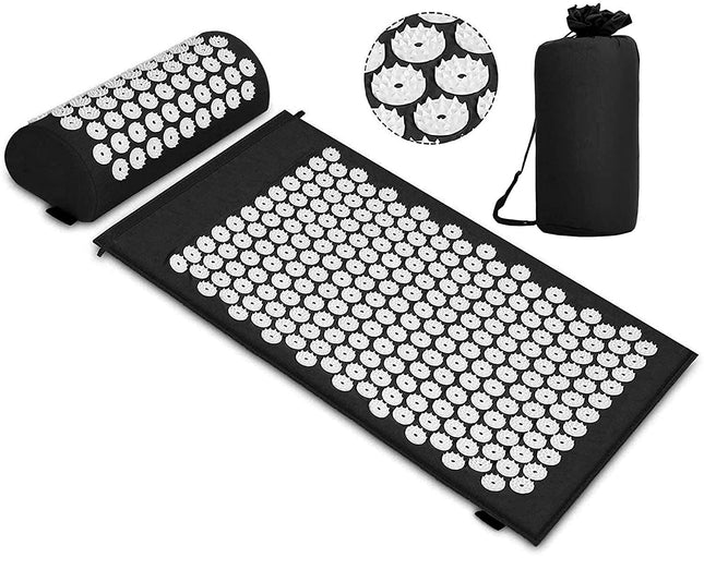Angelkiss Acupressure Set Acupressure Mat with Pillow for Soothing Relaxation and Massage, Relief of Back Pain, Head and Neck Pain, Stress, and Sleep Disorders at Home or in the Office, Black and White