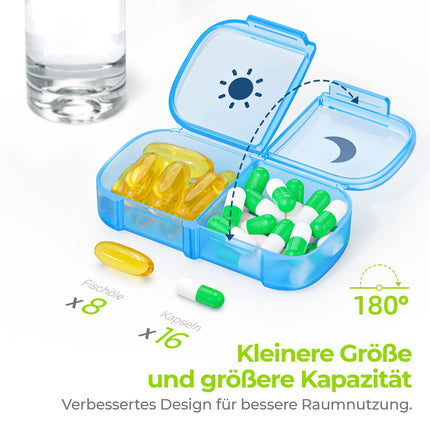 AUVON 7-day morning/evening pill box, 2 compartments, handy and moisture-resistant medication box for your handbag or pocket to store medications (rainbow)