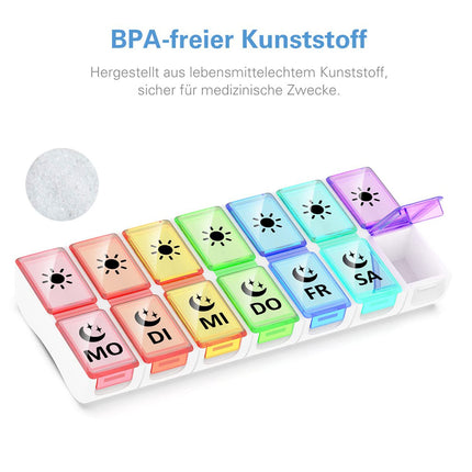 GeekerChip 7-day pill box with 2 compartments, 7-day pill box, morning and evening 14 compartments, pill box, medication dispenser (German version)