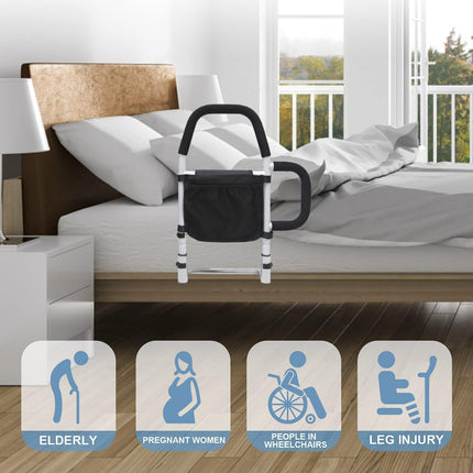 Kaucytue Bed Riser, Bed Rail Fall Protection for Adults with 2 Handrails &amp; Storage Bag, Portable Adjustable Bed Entry Aid, Grab Bars for Seniors, Safe and Stable