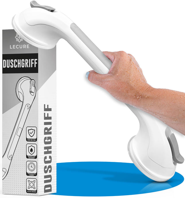 LECURE® Shower Grab Bar [2 Pieces] No Drilling Required - Extra Strong Shower &amp; Bath Grab Bar with Suction Cup - Ideal for Seniors and People with Physical Disabilities [110 kg Load Capacity]
