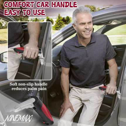 NINEMAX Car Exit Aid for Seniors, 2-Piece Grab Handle for Cars to Get Out of the Car with Belt Cutter for Disabled Pregnant Women (Red)