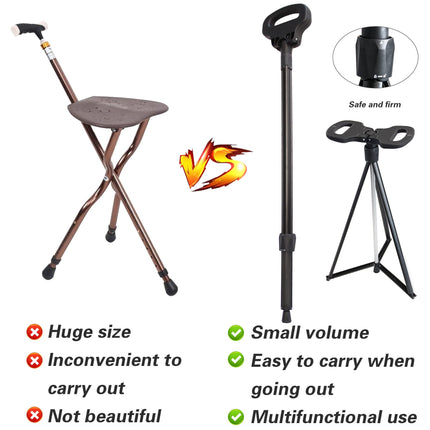 ALEVMOOM Walking Stick with Seat, Folding Chair, Walking Stick with Seat, Portable, Retractable, Lightweight, for Elderly, Outdoor Travel