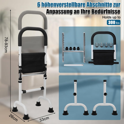 Standing aid for seniors, 6-level height-adjustable standing aid from the bed with non-slip feet, 300 lbs load-bearing carbon steel frame, standing aid for toilet &amp; chair