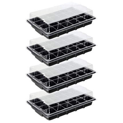 Schramm® 4 piece cultivation set greenhouse cultivation tray pots indoor greenhouse 38.5 x 24 x 7 cm for 96 cultivation pots cultivation set mini greenhouse black