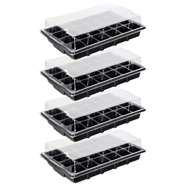 Schramm® 4 piece cultivation set greenhouse cultivation tray pots indoor greenhouse 38.5 x 24 x 7 cm for 96 cultivation pots cultivation set mini greenhouse black