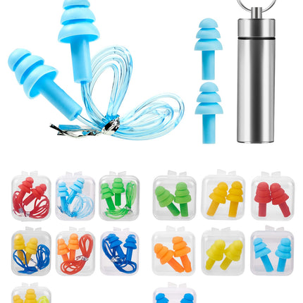 Earplugs for hearing protection, 14 pairs of earplugs SNR 31dB, made of reusable silicone, waterproof, soft hearing protection for sleeping and for airplanes, hearing protection earplugs with portable box - colorful