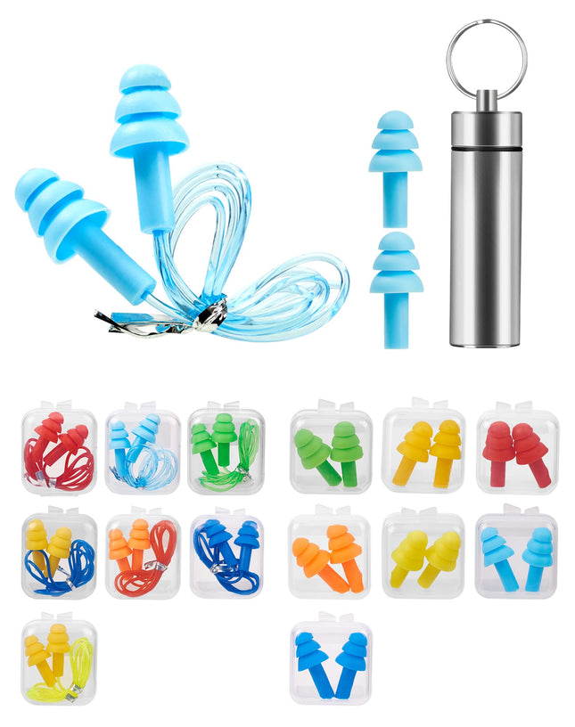Earplugs for hearing protection, 14 pairs of earplugs SNR 31dB, made of reusable silicone, waterproof, soft hearing protection for sleeping and for airplanes, hearing protection earplugs with portable box - colorful