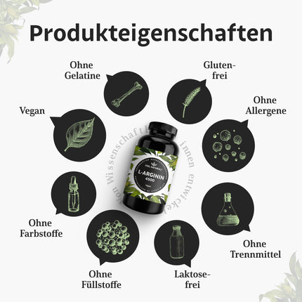 L-Arginine - 365 vegan capsules - 4500mg plant-based L-Arginine HCL from fermentation (of which 3750mg pure L-Arginine) per daily dose - High dosage, no additives, laboratory-tested, produced in Germany