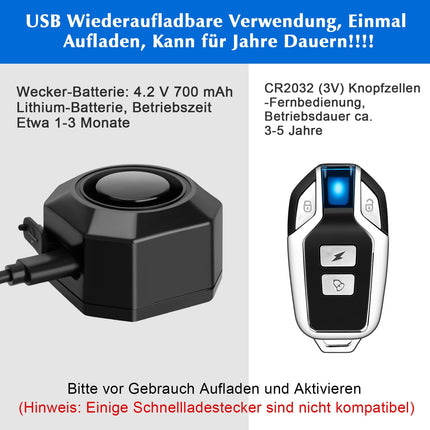 Bicycle Alarm System, 2 Pairs of Bicycle Alarm Systems with Remote Control, USB Rechargeable Bicycle Alarm, with Motion Sensor, Waterproof, for Scooter MTB Ebike E Scooter