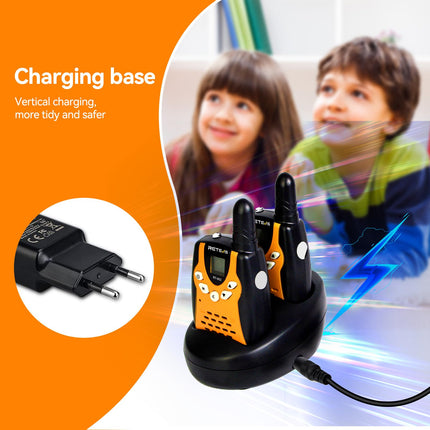 Retevis RT602 Walkie Talkie Kids 8 Channels PMR446 Children's Two-Way Radio with Rechargeable Batteries Flashlight VOX LCD Display Toy Spy Gear Gifts for Children (1 Pair, Orange)