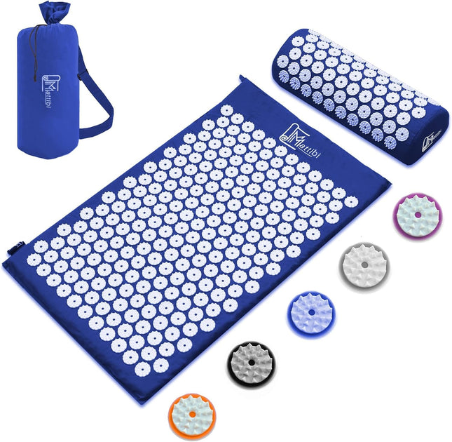 Acupressure Mat with Pillow for Massage &amp; Pain Relief [The Original], Blue Needle Mat Set for Relaxation for Neck, Back, and Feet | Yantra Mat, Spike Mat for Meditation