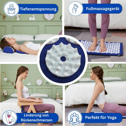 Acupressure Mat with Pillow for Massage &amp; Pain Relief [The Original], Blue Needle Mat Set for Relaxation for Neck, Back, and Feet | Yantra Mat, Spike Mat for Meditation