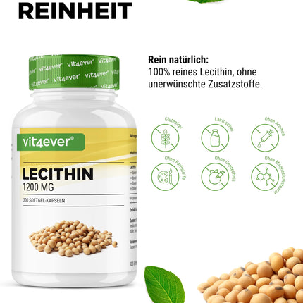 Lecithin 1200 mg - 300 Softgels - Premium: With phosphatides - Non-GMO soy lecithin - High dosage - Premium quality