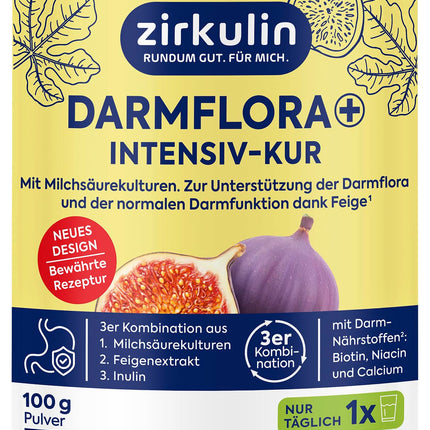 Zirkulin Darmflora Plus 100g Powder – Dietary supplement to support a healthy intestinal flora – with vitamin B3, B7, calcium &amp; biotin – suitable as a cure or long-term supplement