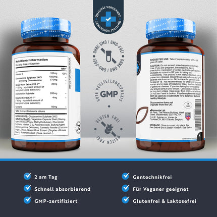 Glucosamine &amp; Chondroitin High Dose with Vitamin C &amp; Turmeric – 2880mg Complex – 180 Tablets – Contributes to the normal function of the immune system – Manufactured by Nutravita
