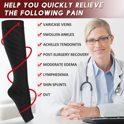 Ailaka Compression Socks for Men and Women, 20-30 mmHg Medical Knee High Socks, Open Toe Socks for Varicose Veins, Edema, Recovery, Pregnant Women, Nurse
