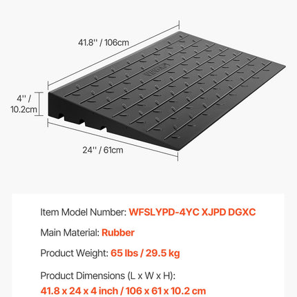VEVOR Rubber Threshold Ramp, 10.2 cm Rise, Door Threshold Ramp, 3-Channel Cable Cover, Solid Rubber Threshold Ramp, with a Load Capacity of 1 T for Wheelchairs and Scooters