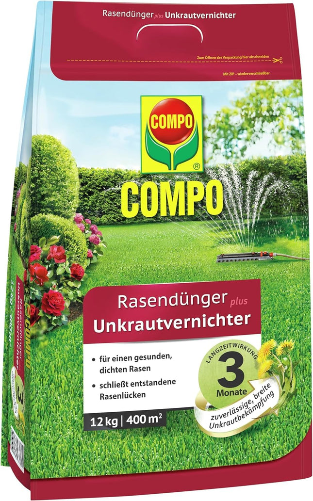 COMPO FLORANID lawn fertilizer plus weed killer, 3-month long-term effect, fine granules, 12 kg, 400 m²