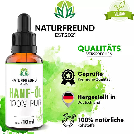 NATURFREUND® Premium Hemp Oil HIGH DOSE Hemp Seed Oil Omega 3-6-9 Oil Fatty Acids Natural Oil - Made in Germany - 10ml