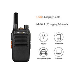 Retevis RB635 Two-Way Radio with Flashlight, PMR446 License-Free Radio, Long Range, Mini Two-Way Radio Set with USB Cable, Walkie-Talkies with VOX for Family Walks, Camping (Black, 2 Pack)